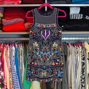 Maeve navy/multicolor print sleeveless back button closure lined dress size 00P